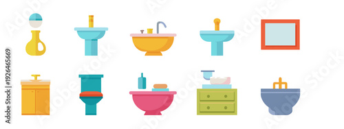 set of kitchen and bathroom tools flat style vector illustration isolated on white background