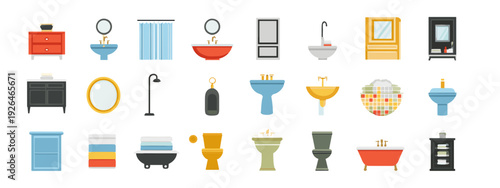 set of kitchen and bathroom tools flat style vector illustration isolated on white background