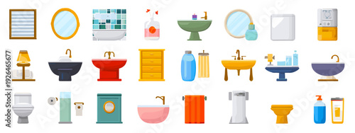 set of kitchen and bathroom tools flat style vector illustration isolated on white background