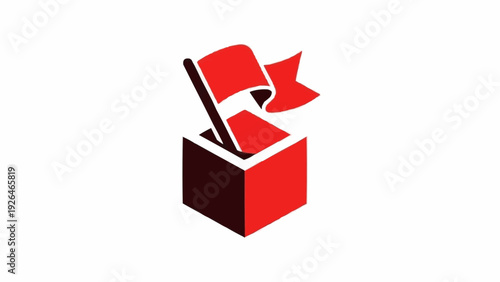 Red gift box with ribbon emerging.