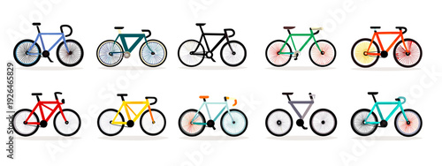 bicycle icons set flat style vector illustration isolated on white background