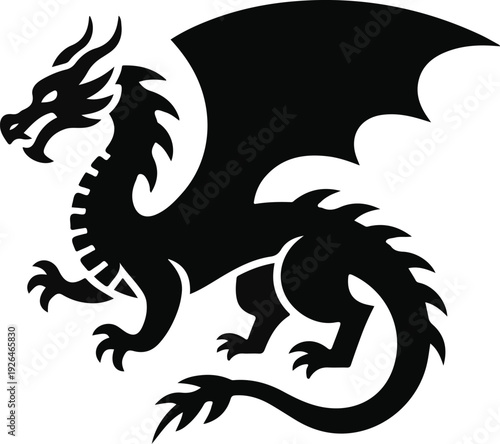 Black dragon silhouette in a dynamic pose wings