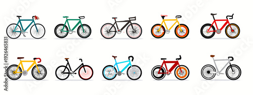 bicycle icons set flat style vector illustration isolated on white background