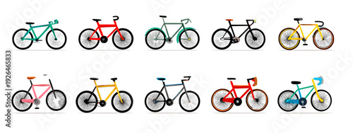 bicycle icons set flat style vector illustration isolated on white background