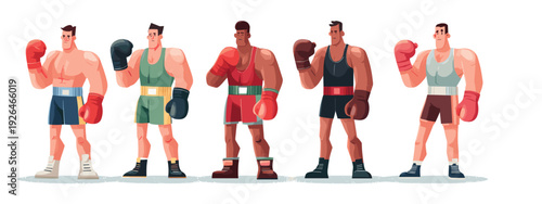 Boxer Punching Sequence Illustration Set Showing Fighting Stances and Jab Motion