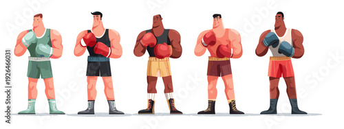 Boxer Punching Sequence Illustration Set Showing Fighting Stances and Jab Motion