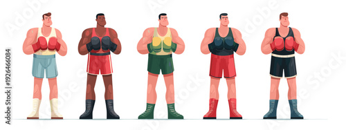 Boxer Punching Sequence Illustration Set Showing Fighting Stances and Jab Motion