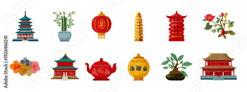 vector illustration of a set of icons in China's style