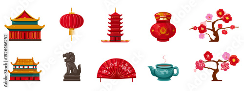 vector illustration of a set of icons in China's style