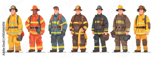 Cartoon firerughter fireman Character Turnaround Set Showing Different Poses and Expressions
