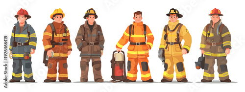 Cartoon firerughter fireman Character Turnaround Set Showing Different Poses and Expressions