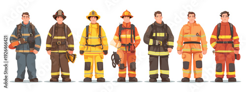 Cartoon firerughter fireman Character Turnaround Set Showing Different Poses and Expressions