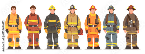 Cartoon firerughter fireman Character Turnaround Set Showing Different Poses and Expressions