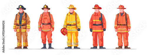 Cartoon firerughter fireman Character Turnaround Set Showing Different Poses and Expressions