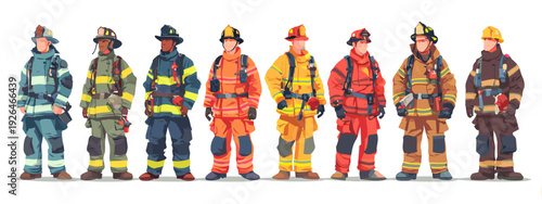 Cartoon firerughter fireman Character Turnaround Set Showing Different Poses and Expressions