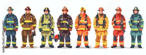 Cartoon firerughter fireman Character Turnaround Set Showing Different Poses and Expressions
