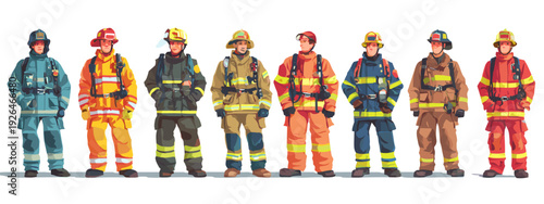Cartoon firerughter fireman Character Turnaround Set Showing Different Poses and Expressions