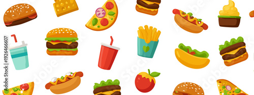 set of flat style food icons isolated on white background