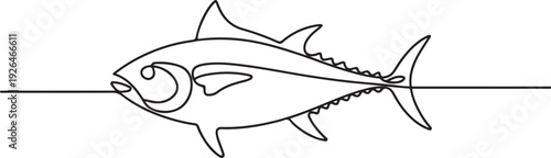 One continuous line of fish. Tuna line drawing. Minimalist style vector. one line Icon drawing