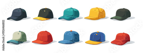 set of colorful caps , hats and snapbacks 