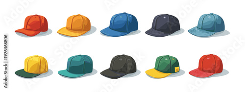 set of colorful caps , hats and snapbacks 