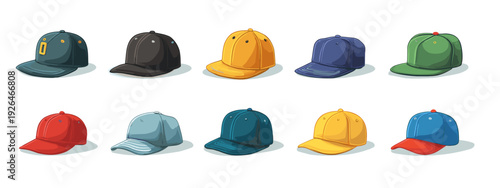 set of colorful caps , hats and snapbacks 