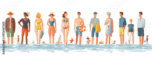 set of people siluette on summer beach style 