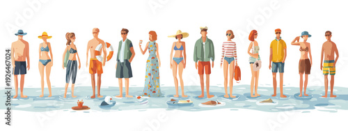 set of people siluette on summer beach style 