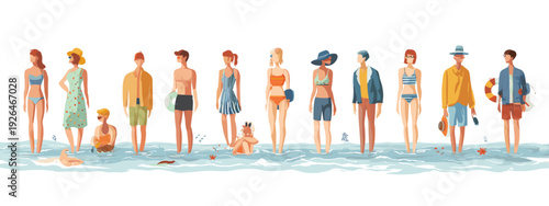 set of people siluette on summer beach style 