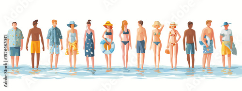 set of people siluette on summer beach style 