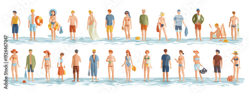 Set of Summer Beach Vacation Illustration with People isolated on white background 