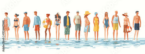 Set of Summer Beach Vacation Illustration with People isolated on white background 