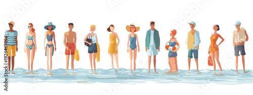 Set of Summer Beach Vacation Illustration with People isolated on white background 