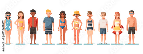 Set of Summer Beach Vacation Illustration with People isolated on white background 