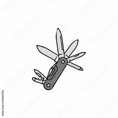 Multi tool pocket knife with multiple blades and pliers open on a white background