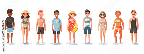 Set of Summer Beach Vacation Illustration with People isolated on white background 