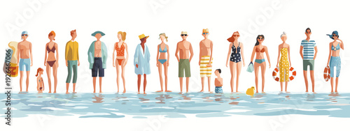 Set of Summer Beach Vacation Illustration with People isolated on white background 