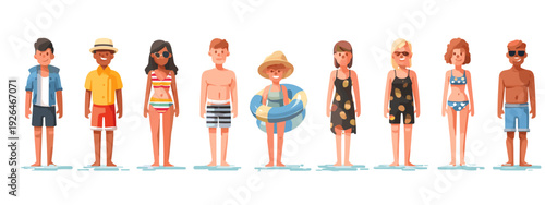 Set of Summer Beach Vacation Illustration with People isolated on white background 