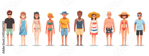 Set of Summer Beach Vacation Illustration with People isolated on white background 