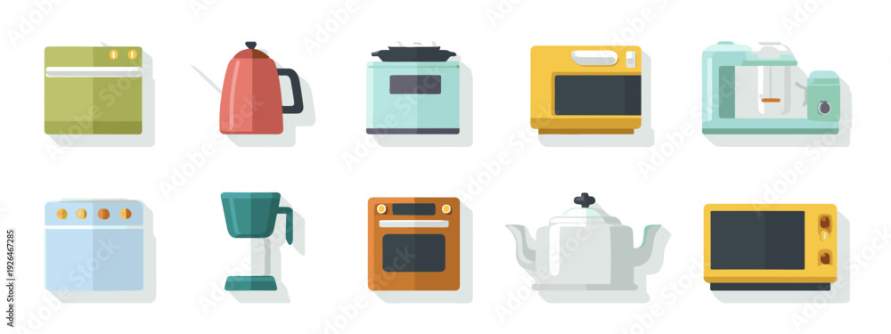 Fototapeta premium Modern Kitchen Appliances and Utensils Flat Illustration Set