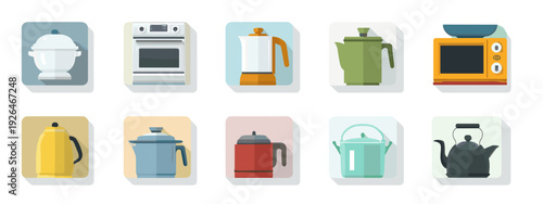 Modern Kitchen Appliances and Utensils Flat Illustration Set