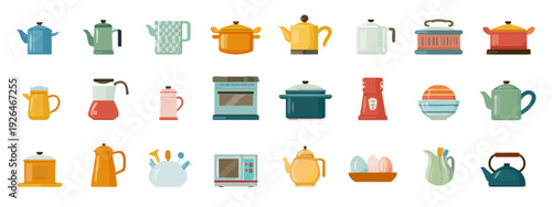 Modern Kitchen Appliances and Utensils Flat Illustration Set