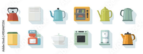 Modern Kitchen Appliances and Utensils Flat Illustration Set