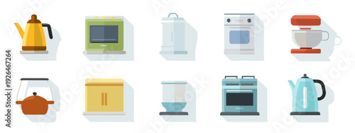 Modern Kitchen Appliances and Utensils Flat Illustration Set