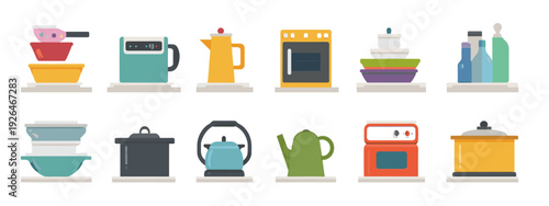 Modern Kitchen Appliances and Utensils Flat Illustration Set