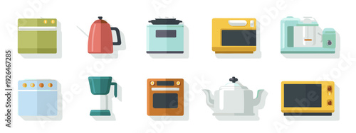 Modern Kitchen Appliances and Utensils Flat Illustration Set