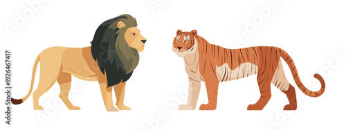 vector illustration of a lion and tiger flat style vector illustration isolated on white background