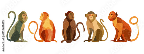 vector illustration of a set of monkeys