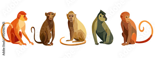 vector illustration of a set of monkeys