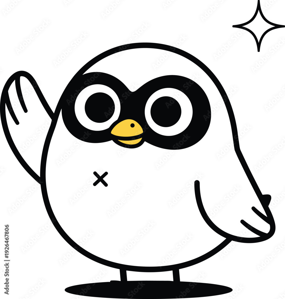 Fototapeta premium Cute Penguin Cartoon Character Waving Hand Simple Vector Illustration